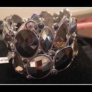 Hematite Silver Bold Stone Stretch Bracelet